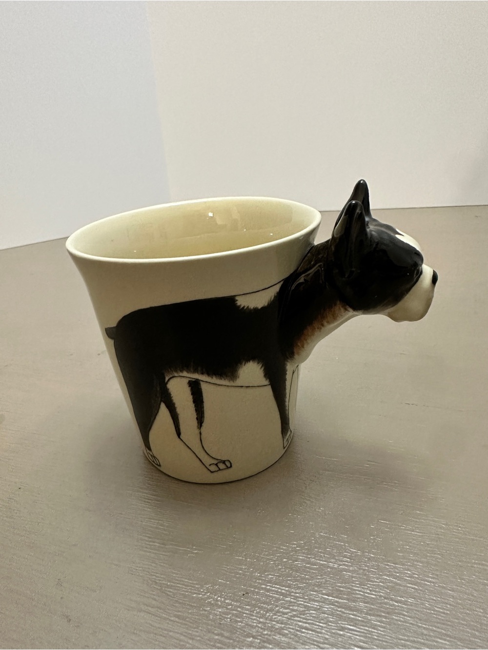 Hand Painted 3D Boston Terrier Dog Ceramic Coffee Mug Thailand Head Handle 3.5"